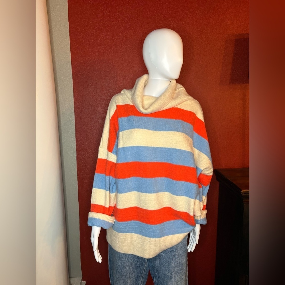 POL Colorful Striped Cowl Neck Oversized Sweater. Size L